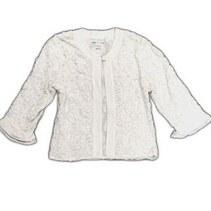 Bleu Bayou White 3D Chiffon Rose Single Button Long Sleeve Dressy Jacket Size M